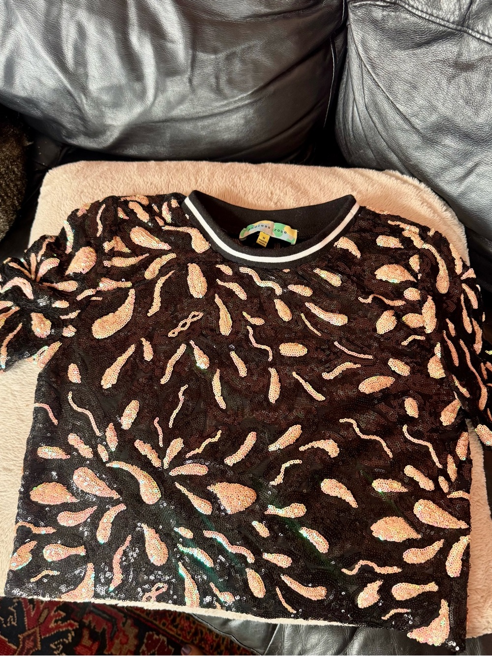 Black and Soft Pink Sequin Top